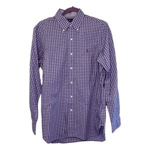 Ralph Lauren Classic Button Down Shirt Blue Purple White Tartan Plaid Oxford M